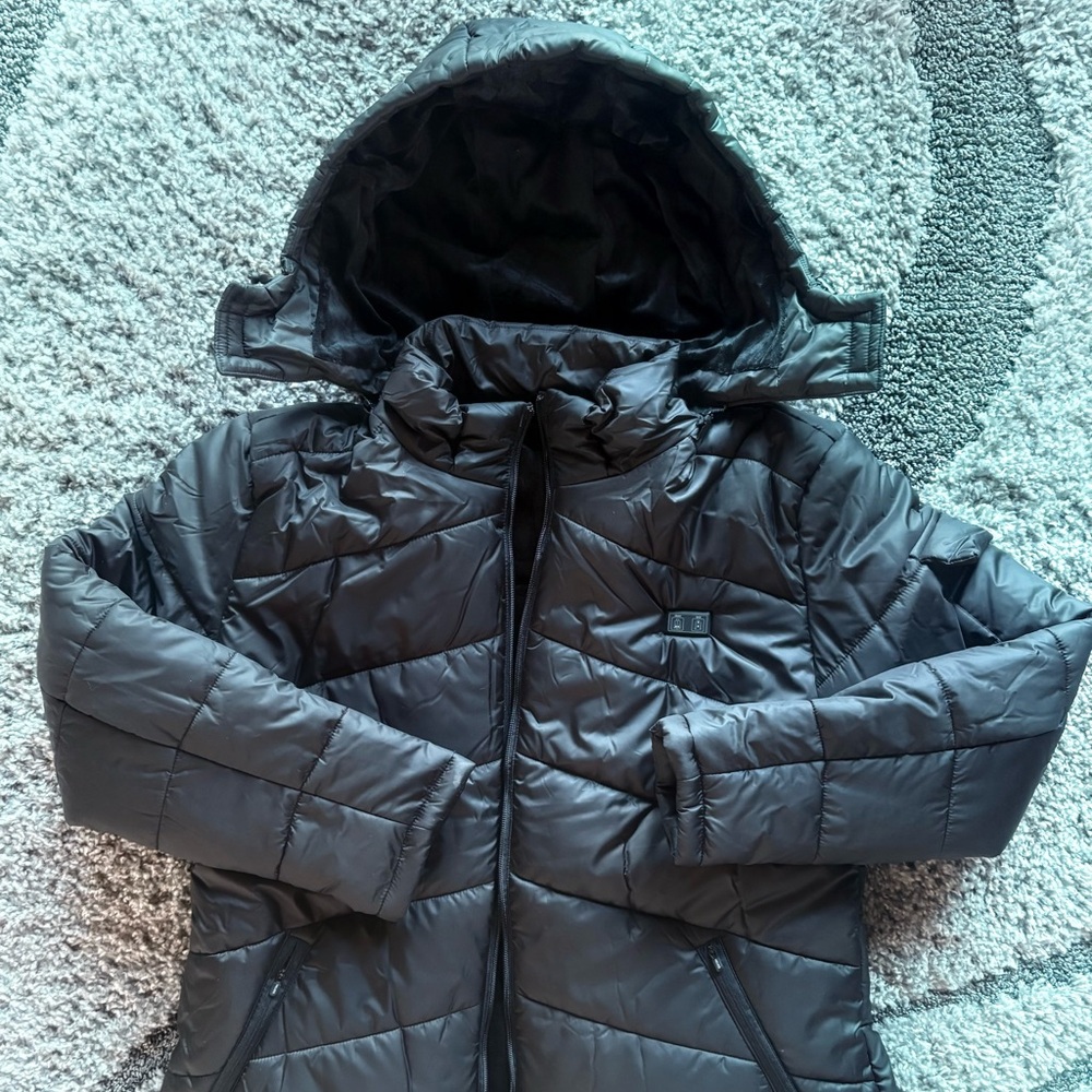 Women's Helios Paffuto Heated Winter Coat Size XL Black Removeable Hood Warm